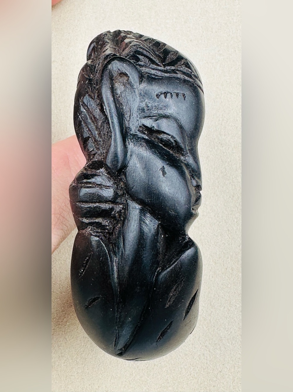 Vintage African Hand Carved Ebony Wood Tribal Figure Statement Cuff Bracelet